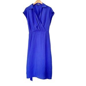 Reitmans Vibrant Blue Cross Over V-neckline Cap Sleeve‎ Midi Dress